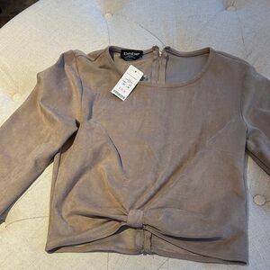 Bebe Beige Twist Front Long Sleeve Top suede